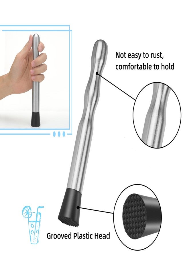 LEGERM 8'' & 12" Stainless Steel Cocktail Muddler & Long Handle Mixing Spoon Set - Professional Bar Tools for Mojitos, Fruit Drinks & Craft Cocktails | Heavy-Duty Stirring & Muddler Kit - Image 4